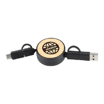 FSC® 100% Bamboo Retractable 5-in-1 Charging Cable